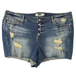 Torrid High Rise Button Fly Jean Shorts 26 Denim